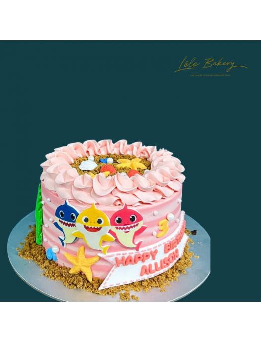 W TWC BABY CAKES JK Sサイズ Pink Ombre Stripe Baby Shark Cake | Vibrant Children's Party Cakes